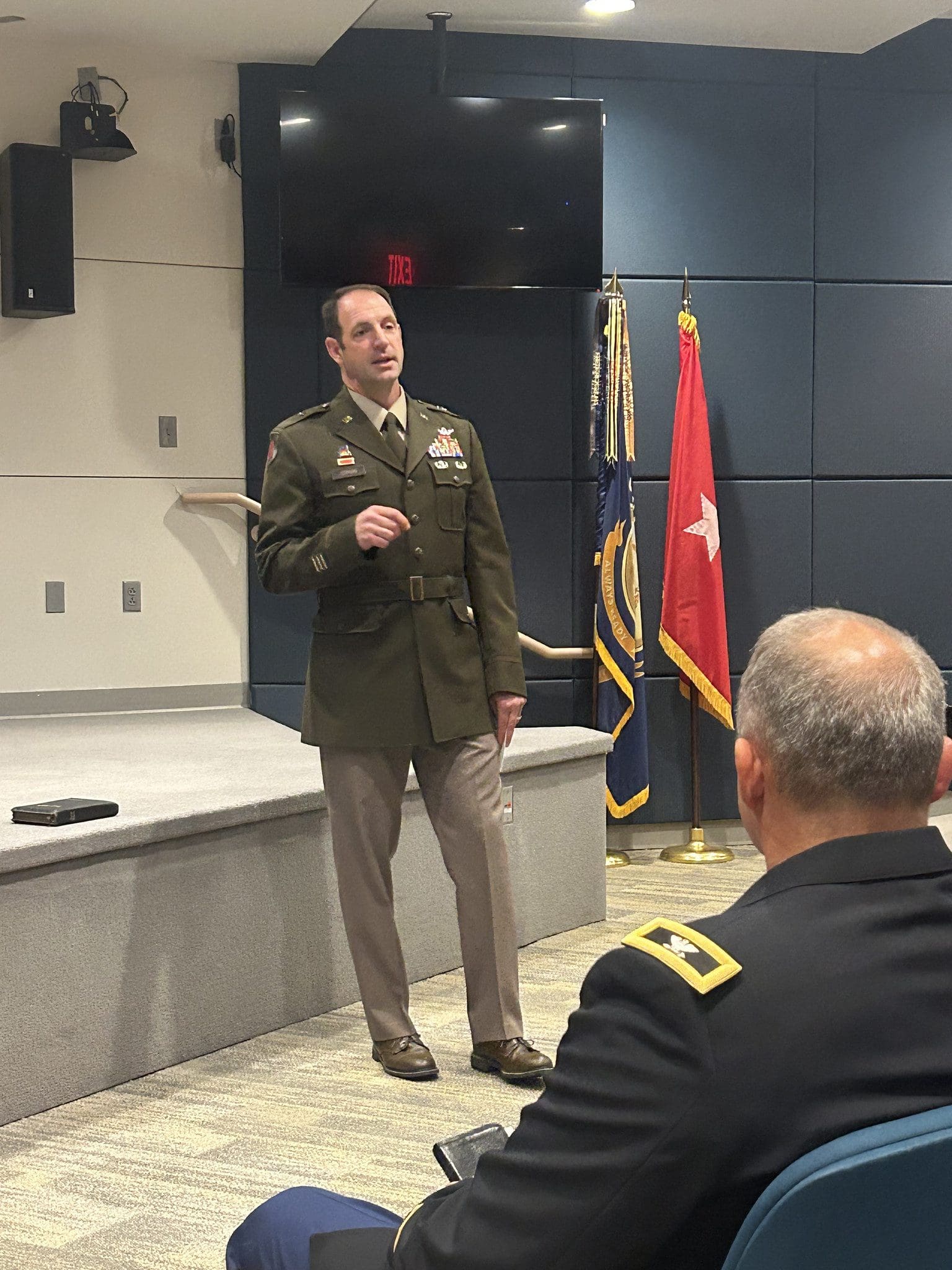 Brig. Gen. Matthew Strub, Wisconsin’s deputy adjutant general for Army, speaks during a July 12 promotion ceremony for Chief Warrant Officer 5 Charles Mattison at Joint Force Headquarters’ Witmer Hall in Madison, Wis. Wisconsin National Guard photo by Staff Sgt. Alice Ripberger