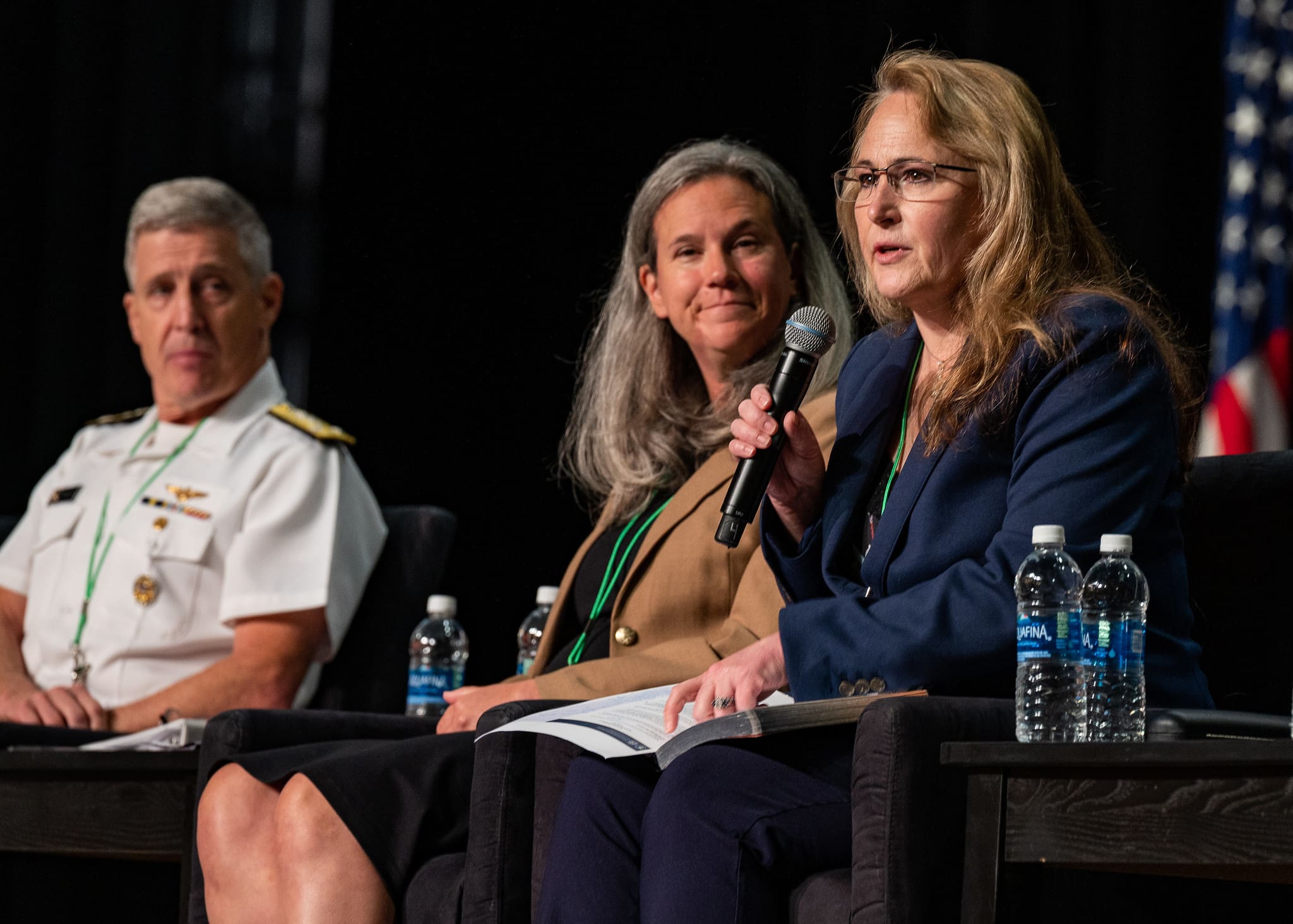 Dr. Celeste Gventer, right, the president of Defense Security Cooperation University, speaks during the Department of Defense National Guard State Partnership Program (SPP) 30th Anniversary Conference at National Harbor, Md., July 18. The SPP pairs Guard elements with partner nations worldwide, building enduring relationships through mutual training exchanges that strengthen security, improve interoperability and enhance the readiness of U.S. and partner forces. Established in July 1993, the program began with less than a dozen partnerships and has grown to include 100 countries representing more than 50 percent of the world’s nations. Air National Guard photo by Tech. Sgt. Sarah M. McClanahan